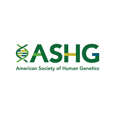 Logo of the American Society of Human Genetics featuring the letters "ASHG" in green, with a stylized DNA strand incorporated in the design.