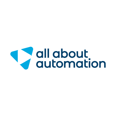 Logo von "All About Automation" mit einem blauen geometrischen Design und dem Schriftzug in einer modernen Schriftart.