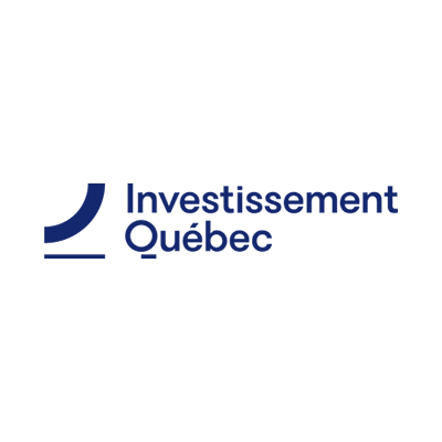 Logo of Investissement Québec featuring a stylized symbol and the organization’s name in blue.