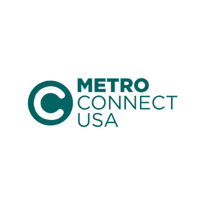 A logo featuring the text "Metro Connect USA" in teal, with a circular design element encapsulating a stylized "C."