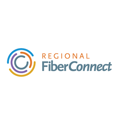 Ein Logo mit dem Text "Regional FiberConnect". Die Buchstaben sind in verschiedenen Farben dargestellt, um ein modernes und dynamisches Design zu vermitteln.