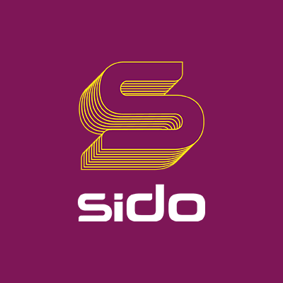Logo von Sido mit einem stilisierten, geschwungenen "S" in Gelb auf magentafarbenem Hintergrund. Darunter steht der Schriftzug "sido" in weißer, klarer Schrift.
