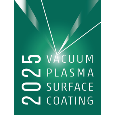 Logo für eine Veranstaltung zum Thema Vakuumplasma-Oberflächenbeschichtung im Jahr 2025. Grüne Hintergrundfarbe mit stilisierten Lichtstrahlen und dem Text "2025 Vacuum Plasma Surface Coating".