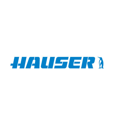 A blue and white logo featuring the word "HAUSER" in bold letters, accompanied by a simple penguin icon.