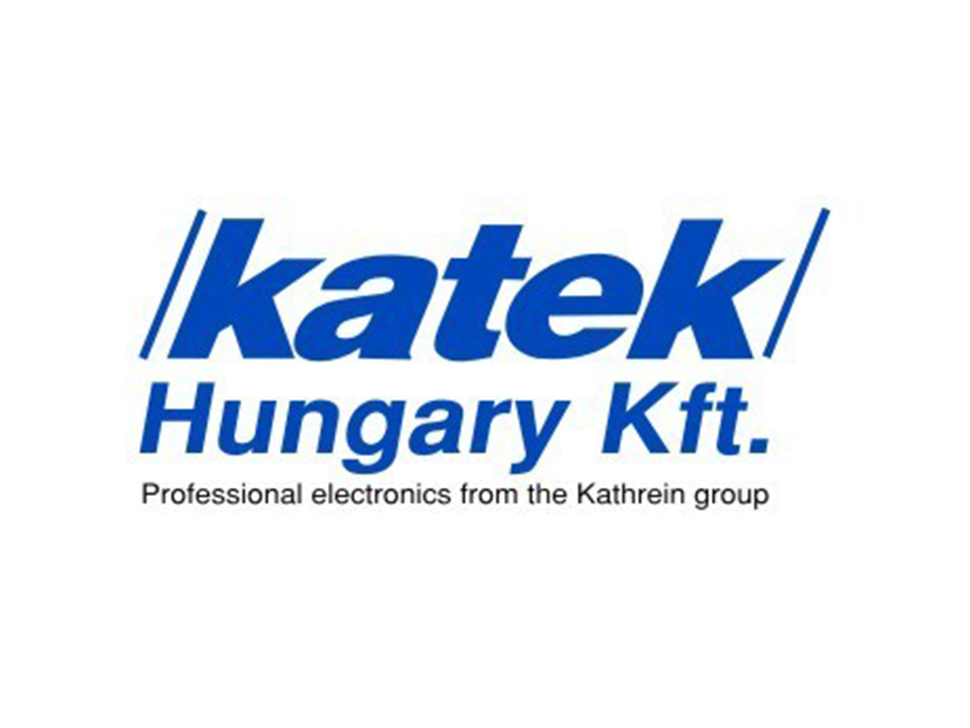 Blue logo featuring the text "katek Hungary Kft." with the tagline "Professional electronics from the Kathrein group."