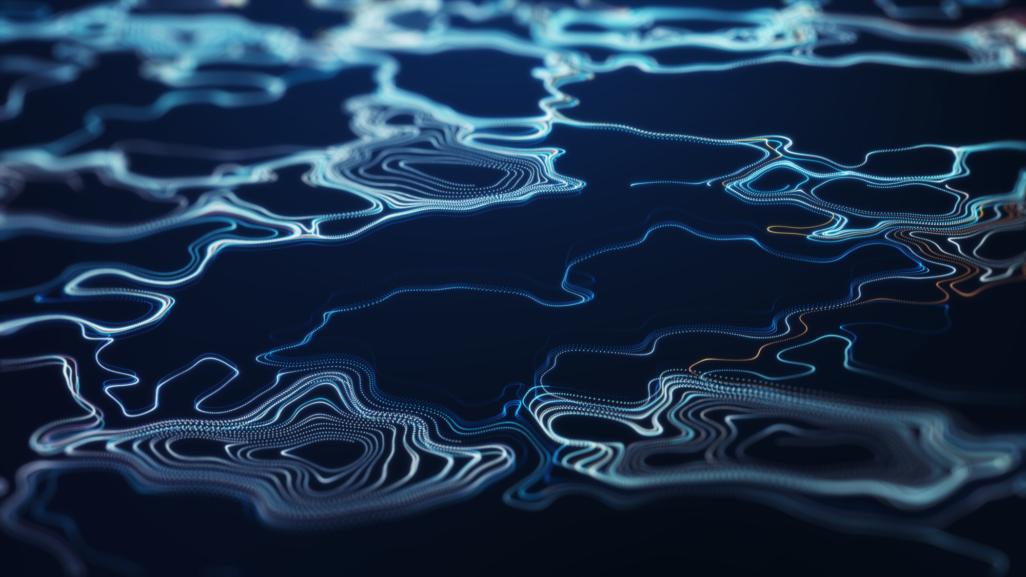 Abstract digital patterns resembling flowing lines and waves on a dark background, creating a sense of movement and depth.